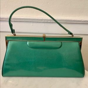 Vintage 1950s jade green handbag w/ stripe lining